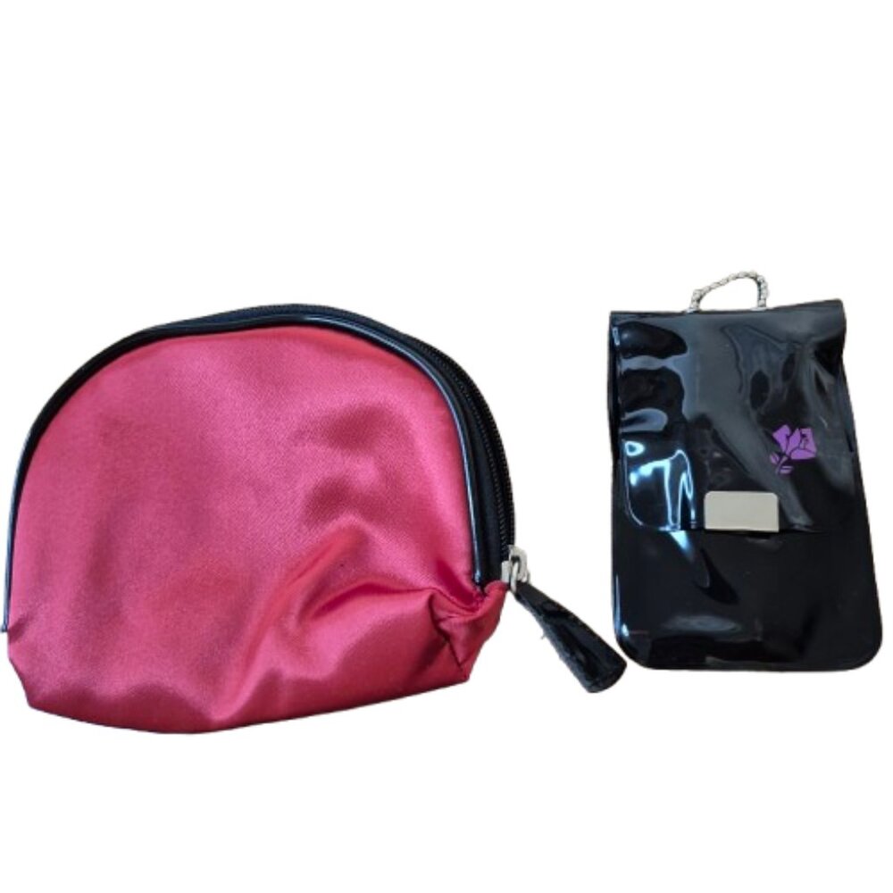 Brand new Lancome Red Satin Make Up Cosmetic Bag Pouch and Manicure Set